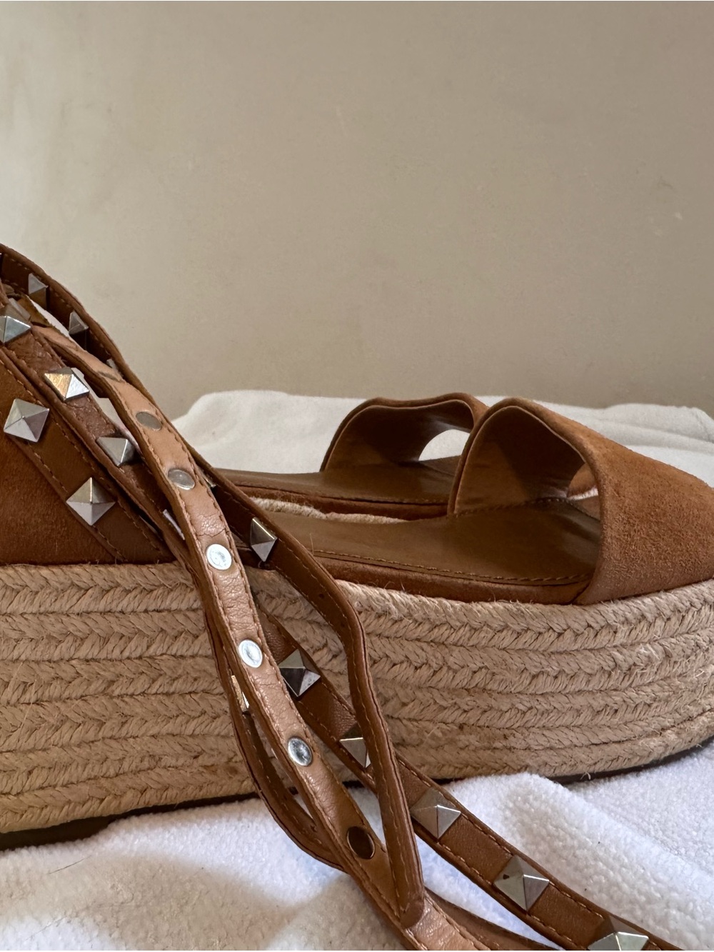 Marc Fisher Tan Studded Platform Espadrille Sandals
